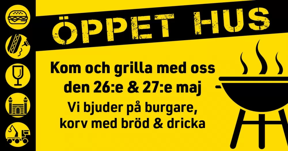 Öppet hus, Kom och grilla med oss den 26 och 27 maj, Adress Orrekulla Industrigata 25